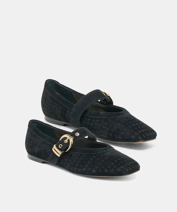 MIKELA Onyx Perforated Suede Mary-Jane Ballet Flats — view 3