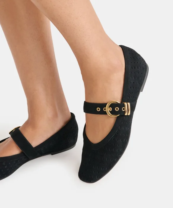 MIKELA Onyx Perforated Suede Mary-Jane Ballet Flats — view 5