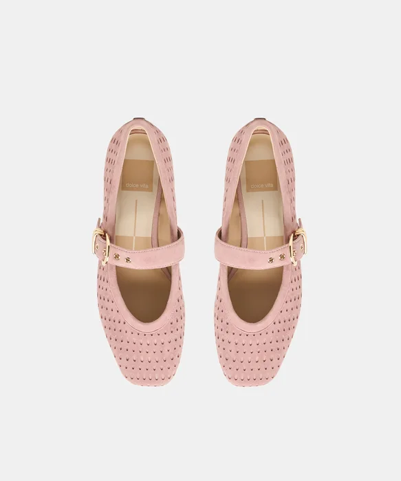 MIKELA Pink Perforated Suede Mary-Jane Ballet Flats — view 4