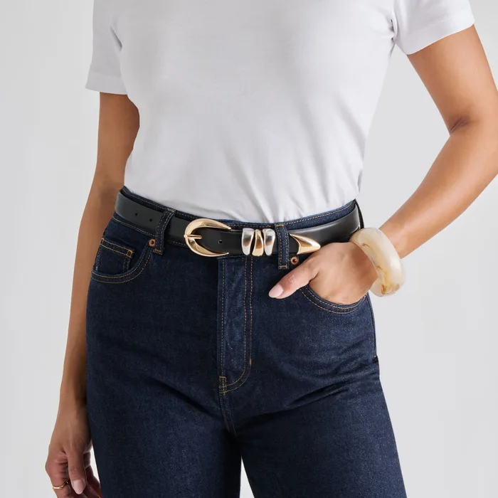 MIXED METAL BUCKLE BELT BLACK