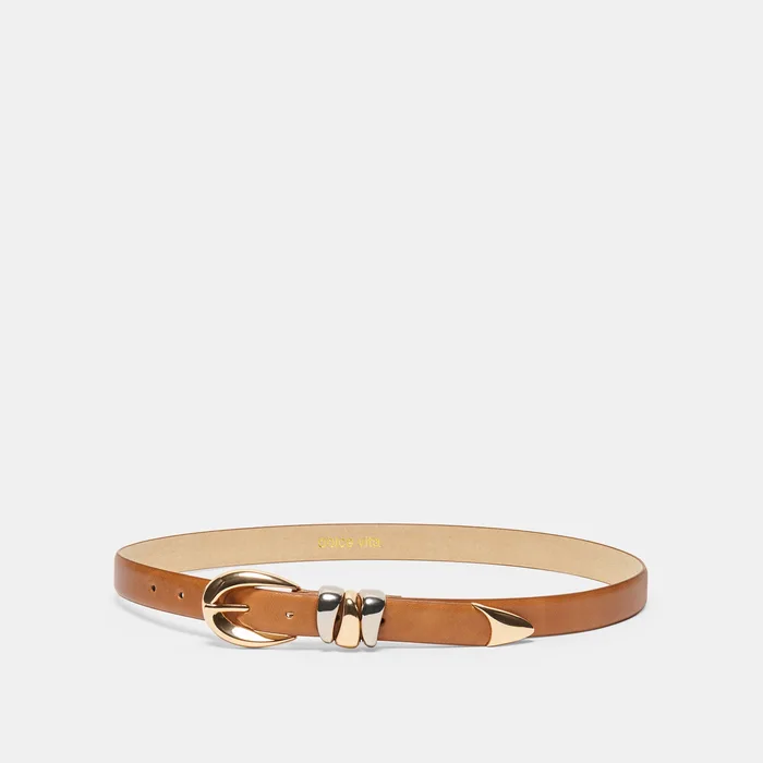 Mixed Metal Buckle Belt Tan Leather — view 2