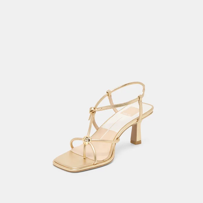 Mylee Gold Distressed Leather Heels — view 6