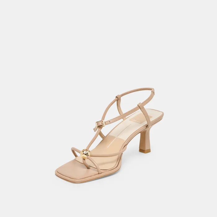 Manji Wide Light Tan Leather Heels — view 5