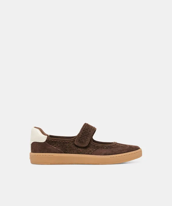 NANET Dk Brown Perforated Suede Mary-Jane Ballet Sneakers — view 2