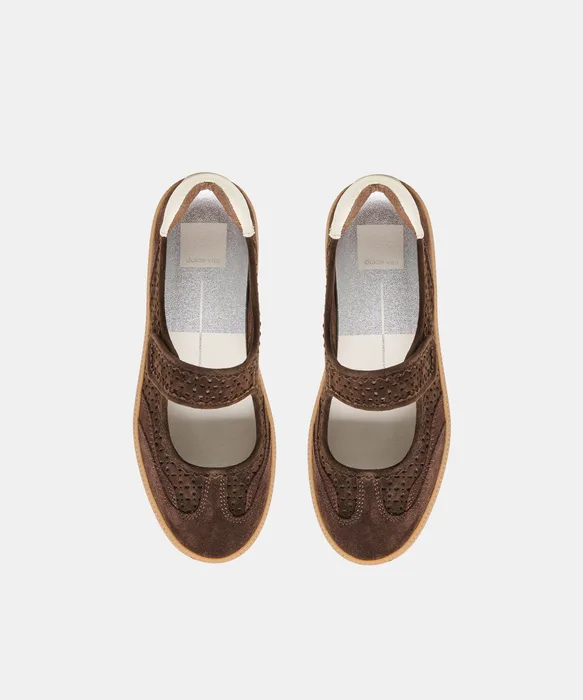 NANET Dk Brown Perforated Suede Mary-Jane Ballet Sneakers — view 4