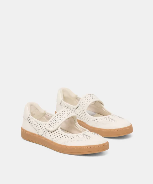 Nanet White Perforated Leather Sneakers — view 3
