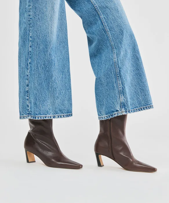 NESLY Dk Chocolate Leather Ankle Booties — view 5