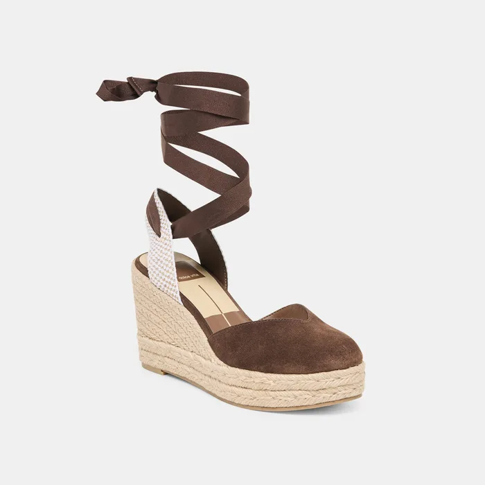 Noura Dk Brown Suede Wedges — view 4