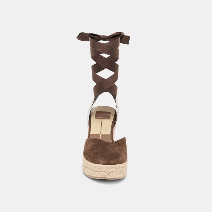 Noura Dk Brown Suede Wedges — view 8