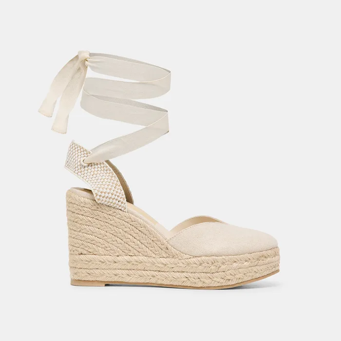 Noura Ecru Linen Wedges — view 2