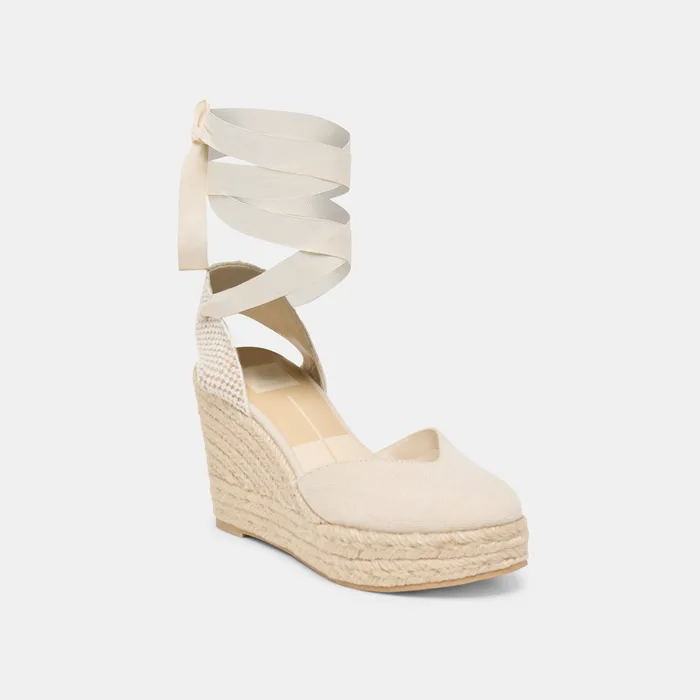 Noura Ecru Linen Wedges — view 4