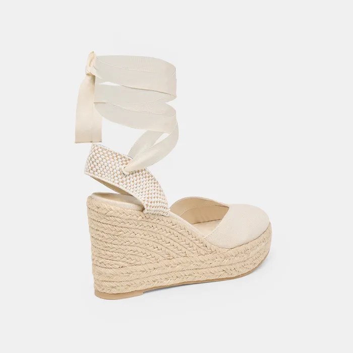 Noura Ecru Linen Wedges — view 6