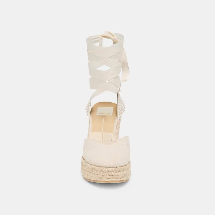Noura Ecru Linen Wedges — view 9