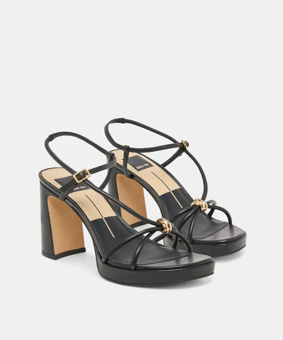 Odete Black Leather Heels — view 3