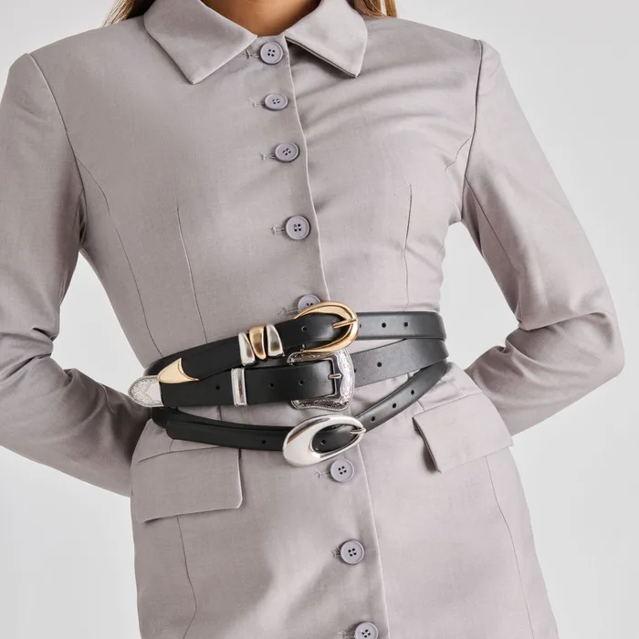 Organic Oval Black Silver Buckle Belt — view 5