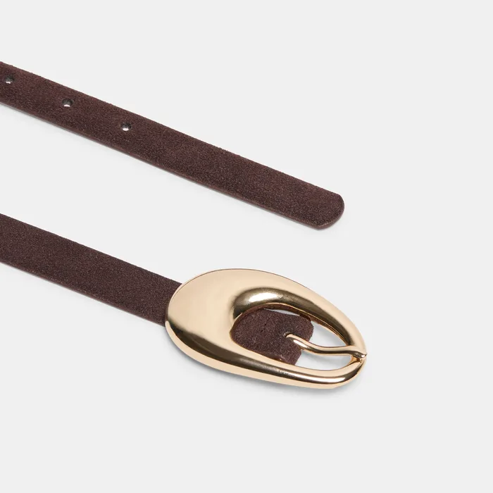 Organic Oval Mahogany Gold Buckle Belt — view 6