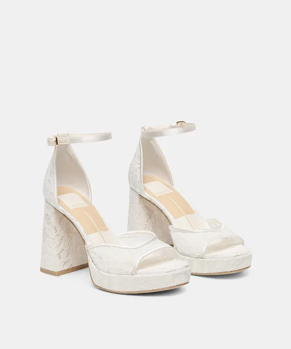 PANDRO True White Lace Platform Open-Toe Bridal Heels — view 3