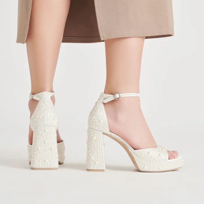 PANDRO PEARL HEELS TRUE WHITE SATIN — view 5