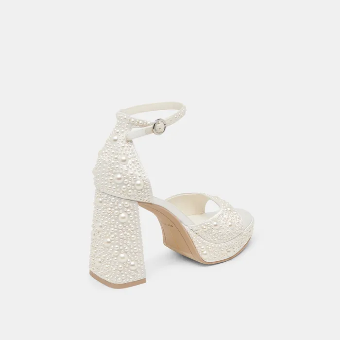 PANDRO PEARL HEELS TRUE WHITE SATIN — view 6