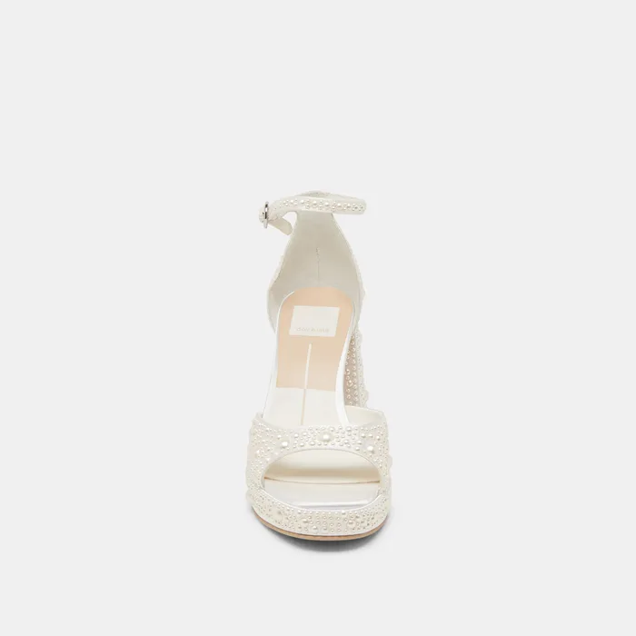 PANDRO PEARL HEELS TRUE WHITE SATIN — view 9