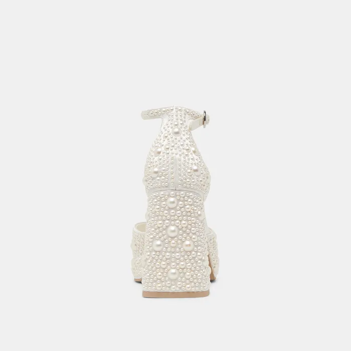 PANDRO PEARL HEELS TRUE WHITE SATIN — view 10
