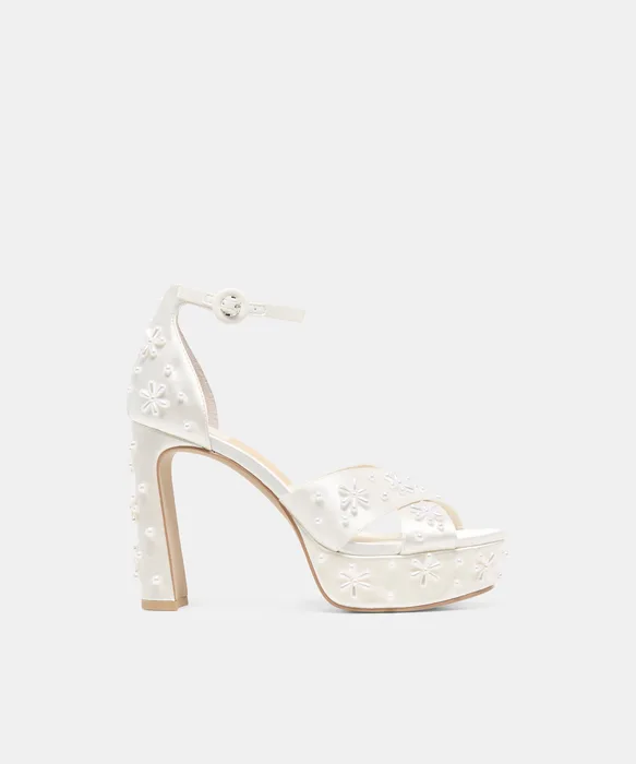 POPPY PEARL White Satin Platform Bridal Heels — view 2
