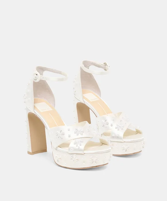 POPPY PEARL White Satin Platform Bridal Heels — view 3