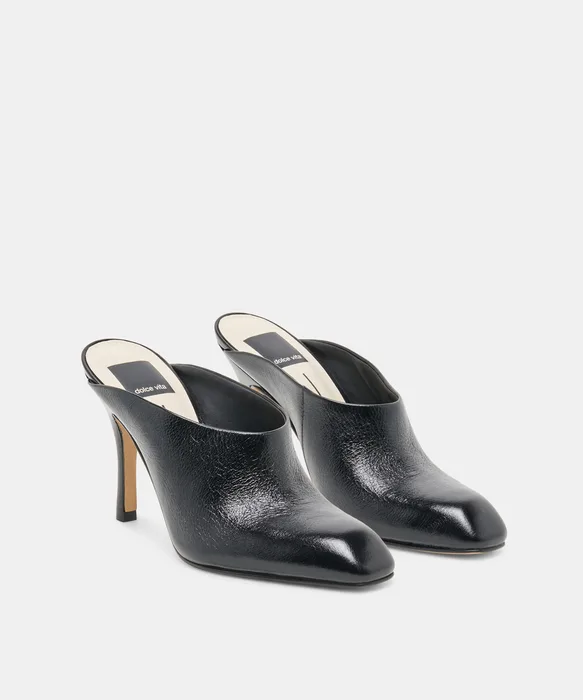 PRYZE Black Leather Slip-On Stiletto Heeled Mules — view 3