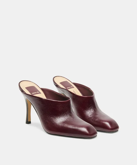 PRYZE Oxblood Leather Slip-On Stiletto Heeled Mules — view 3