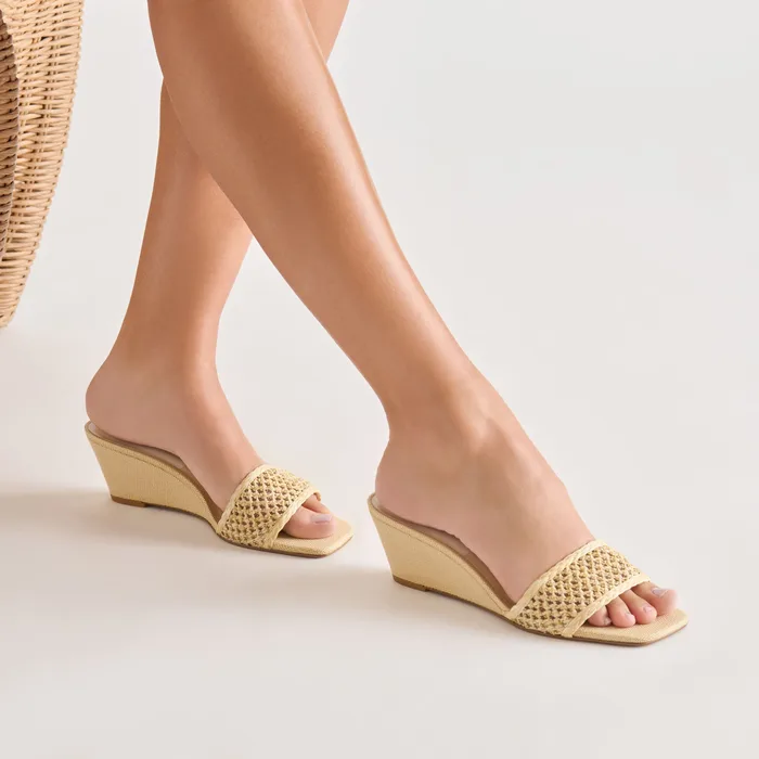 Qaily Lt Natural Raffia Wedges — view 3