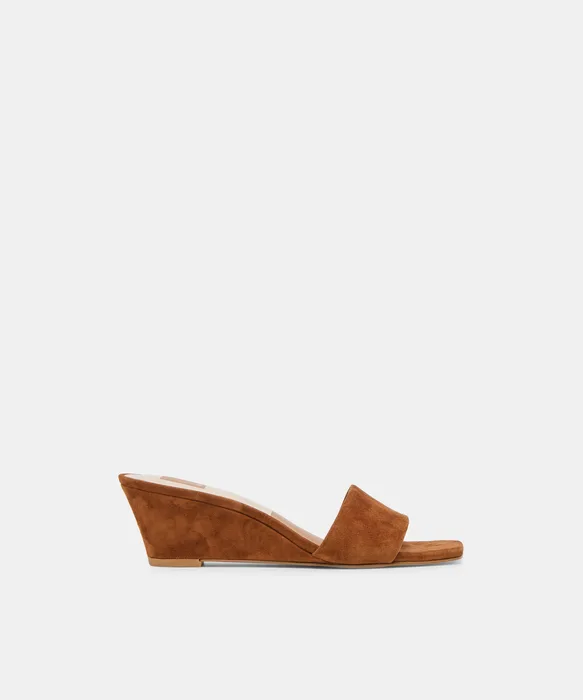 Qaily Wide Brown Suede Wedges — view 2