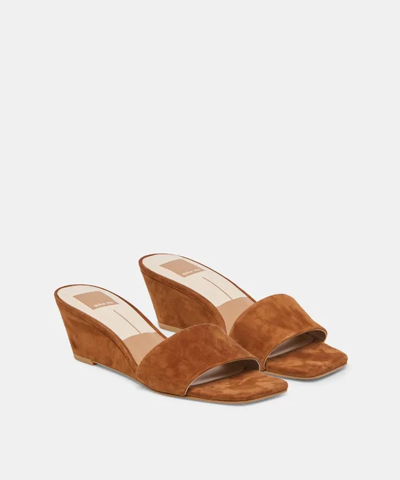 Qaily Wide Brown Suede Wedges — view 3