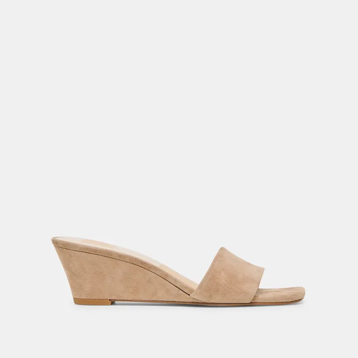 Qaily Wide Camel Suede Wedges — view 2