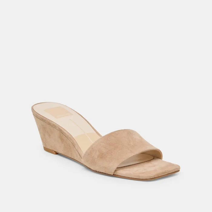 Qaily Wide Camel Suede Wedges — view 3
