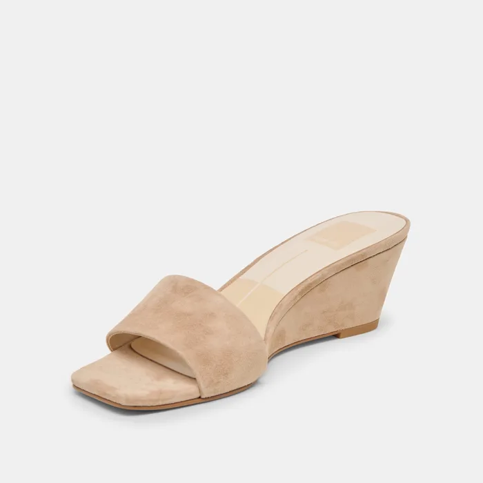 Qaily Wide Camel Suede Wedges — view 5