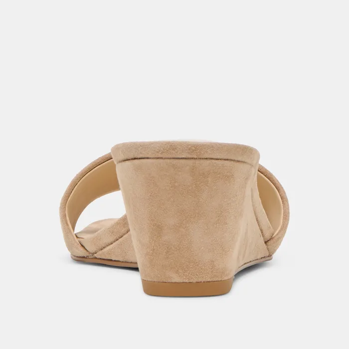 Qaily Wide Camel Suede Wedges — view 8