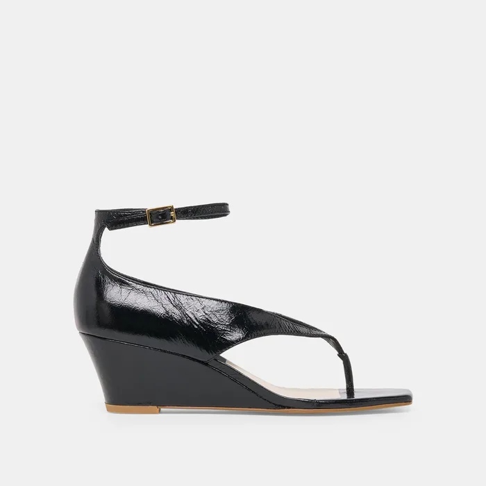 Quinny Black Leather Wedges — view 2