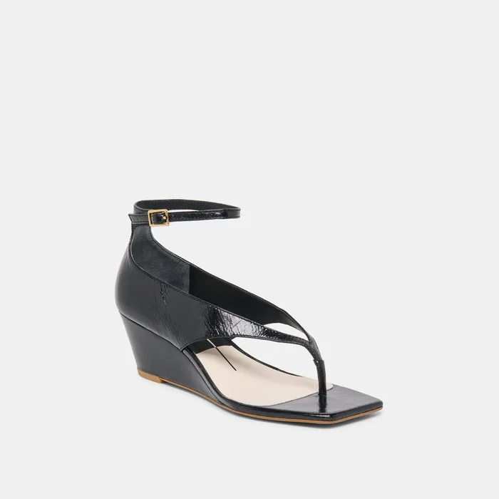Quinny Black Leather Wedges — view 4