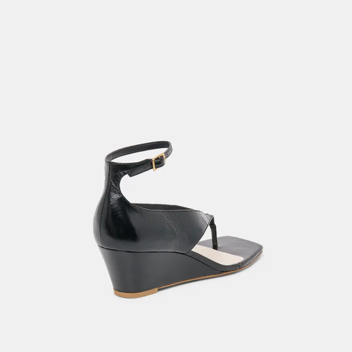 Quinny Black Leather Wedges — view 6