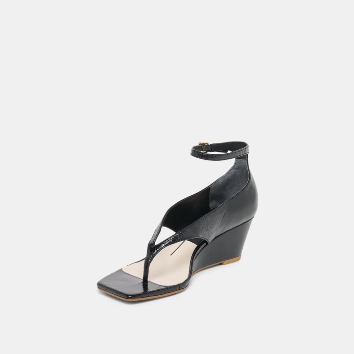 Quinny Black Leather Wedges — view 7