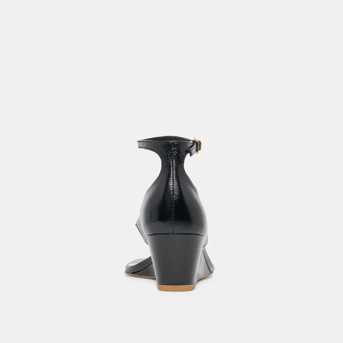 Quinny Black Leather Wedges — view 10