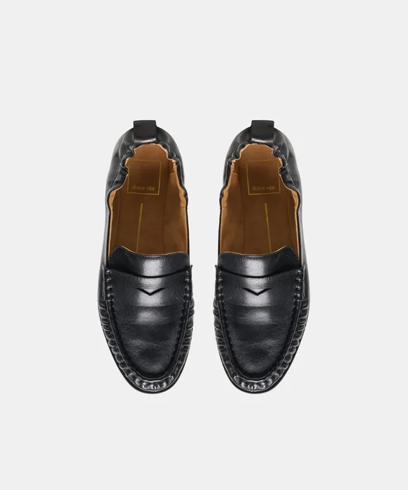 RAMZIE Black Leather Round-Toe Penny Loafers — view 3
