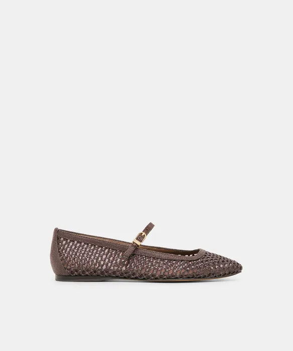 REYES Chocolate Woven Raffia Mary-Jane Ballet Flats — view 2