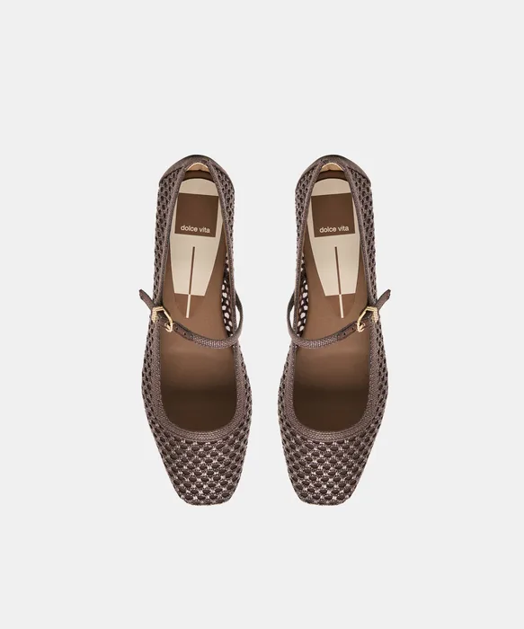 REYES Chocolate Woven Raffia Mary-Jane Ballet Flats — view 4