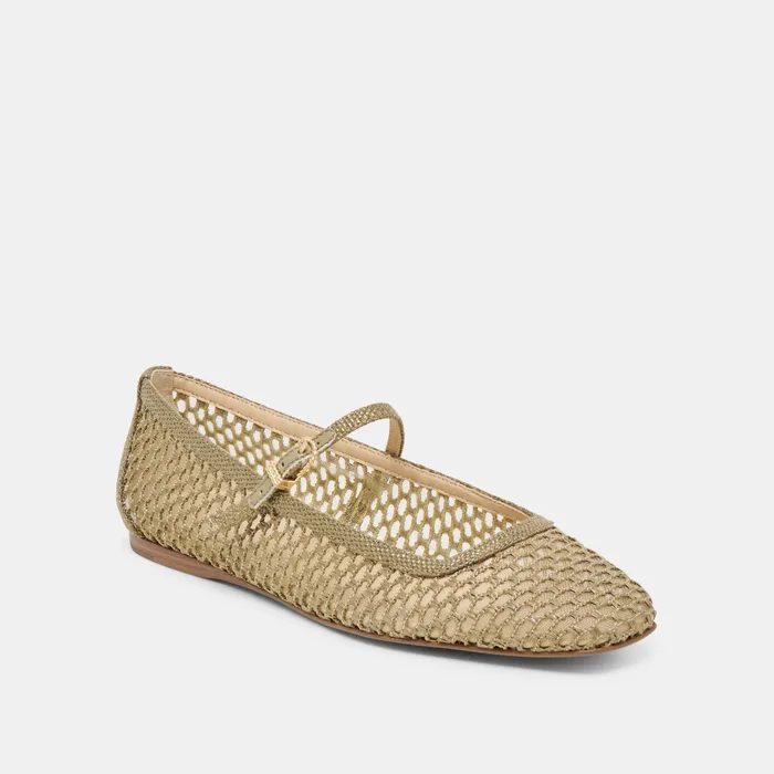 Reyes Olive Woven Raffia Ballet Flats — view 3