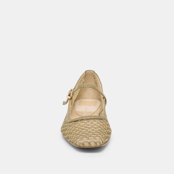 Reyes Olive Woven Raffia Ballet Flats — view 7