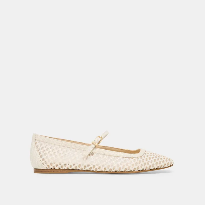 REYES White Woven Raffia Mary-Jane Ballet Flats — view 2