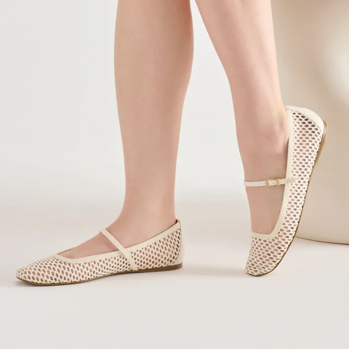 REYES White Woven Raffia Mary-Jane Ballet Flats — view 3