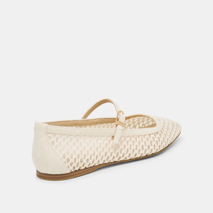 REYES White Woven Raffia Mary-Jane Ballet Flats — view 5