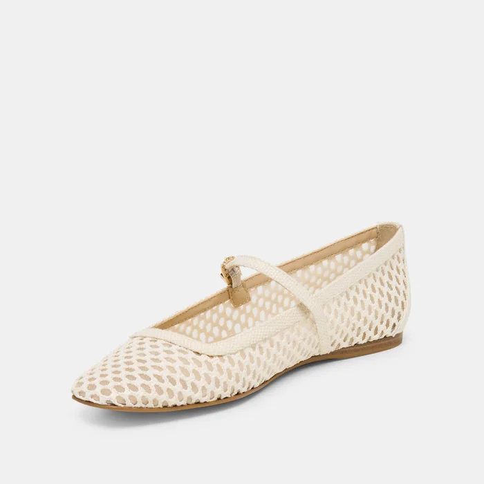 REYES White Woven Raffia Mary-Jane Ballet Flats — view 6
